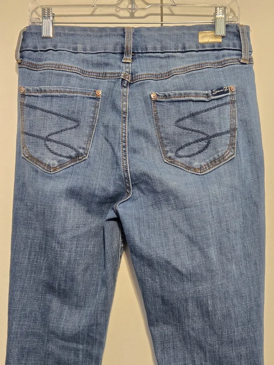 Seven7 Skinny Jeans Size 10 Medium Wash Distressed Stretch Denim High Rise - Picture 6 of 9